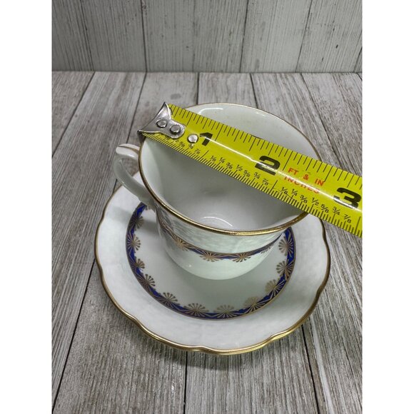 Vintage TK Thun Czechoslovakia Teacups & Saucers Blue & Gold Rim - Set of 2 - Picture 12 of 14